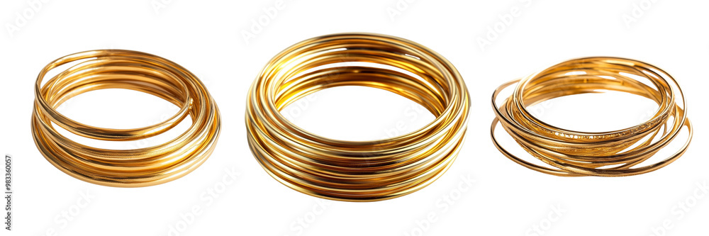 Set of stacked gold bangles isolated on transparent background Set of stacked gold bangles isolated on transparent background