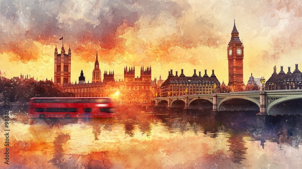 Fototapeta premium Vibrant Sunset Over the London Skyline