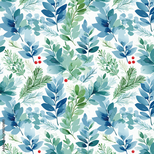 A Beautiful and Stylish Botanical Pattern Featuring Lush Green Leaves and Vibrant Red Berries