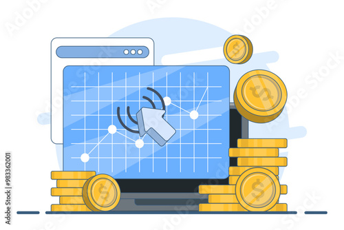 Pay per click concept, internet marketing, Cost per click, digital advertising investment on websites and social media, paid marketing strategies, CPC business growth, Advertising Materials.
