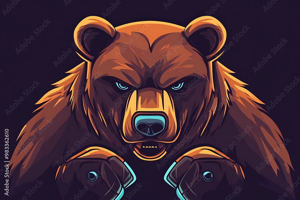 Obraz premium Angry Grizzly Bear with glowing eyes and paws in dark background