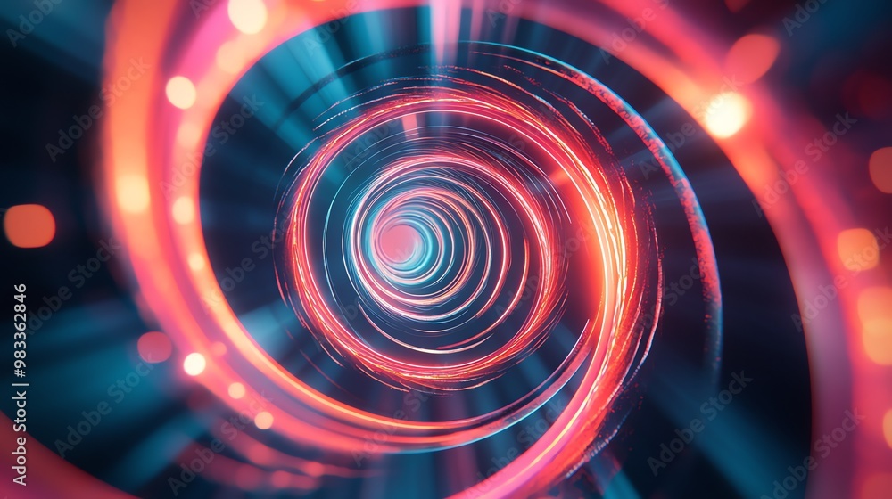 Abstract glowing neon circles create a swirling, hypnotic pattern. Abstract glowing neon circles create a swirling, hypnotic pattern.