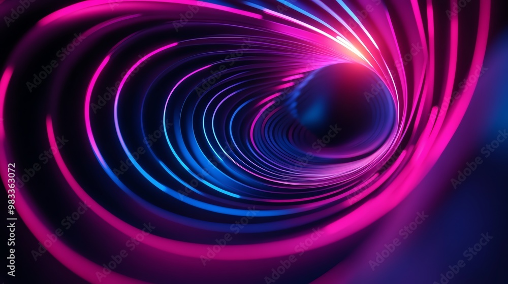 Abstract background of blue and pink neon lines swirling into a glowing vortex. Abstract background of blue and pink neon lines swirling into a glowing vortex.