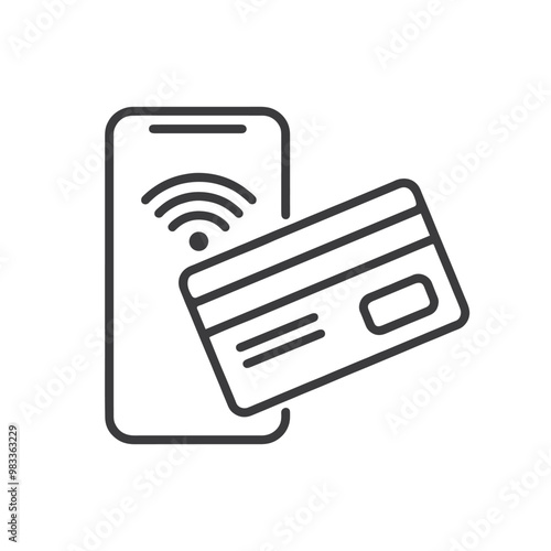 Cashless mobile payment line icon