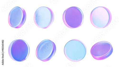 Set of 3D Holographic Coins. Holographic disc-shaped forms can be used for financial banking systems and design projects