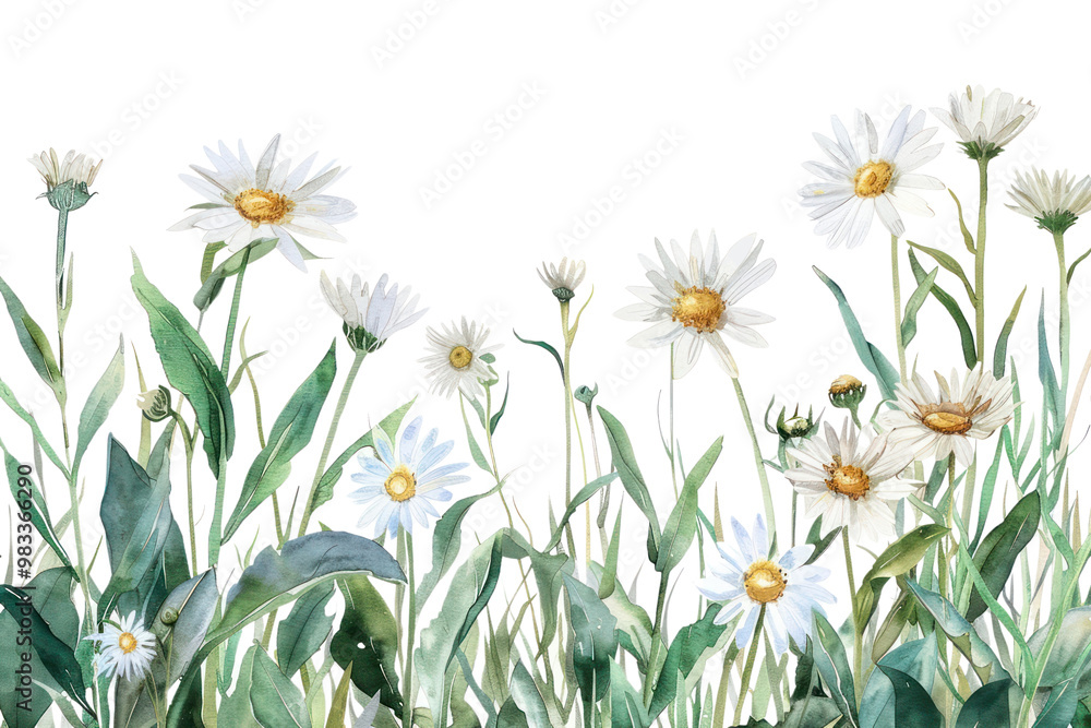 Fototapeta premium PNG Delicate watercolor daisies illustration