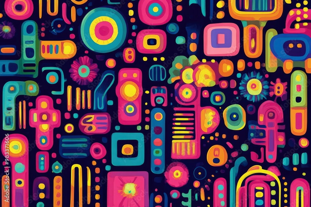 Abstract Geometric Pattern with Vibrant Colors on a Dark Background Abstract Geometric Pattern with Vibrant Colors on a Dark Background