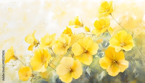 A bright watercolor painting of yellow flowers