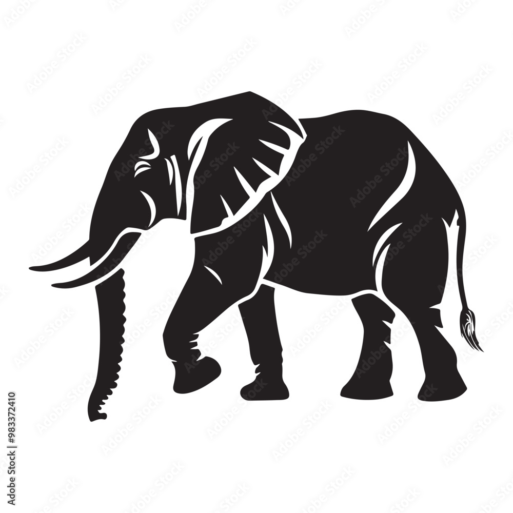 Fototapeta premium Elephant black and white silhouette vector, vector silhouette of an elephant on a white background