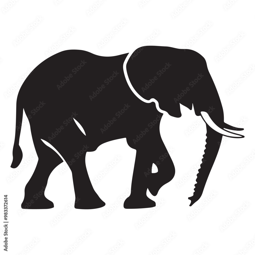 Fototapeta premium Elephant black and white silhouette vector, vector silhouette of an elephant on a white background