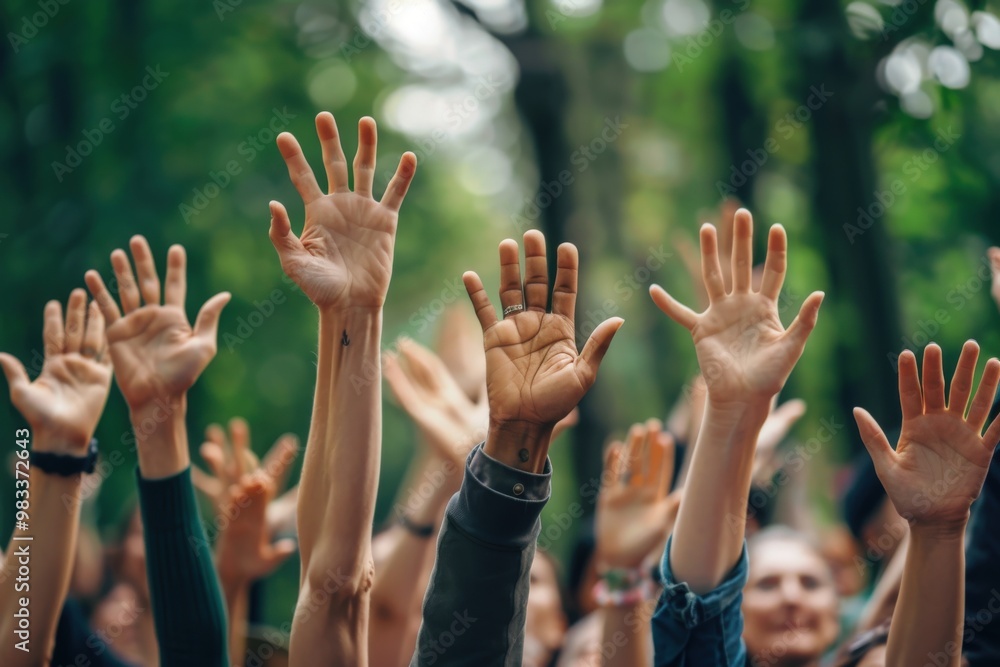 A crowd of people are raising their hands in the air generative ai A crowd of people are raising their hands in the air generative ai