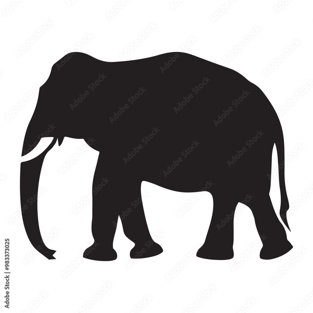 Elephant black and white silhouette vector, vector silhouette of an elephant on a white background Elephant black and white silhouette vector, vector silhouette of an elephant on a white background
