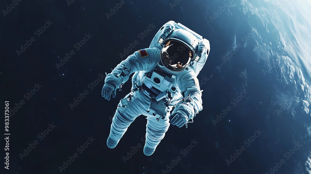 An astronaut floats in space with Earth in the background. An astronaut floats in space with Earth in the background.