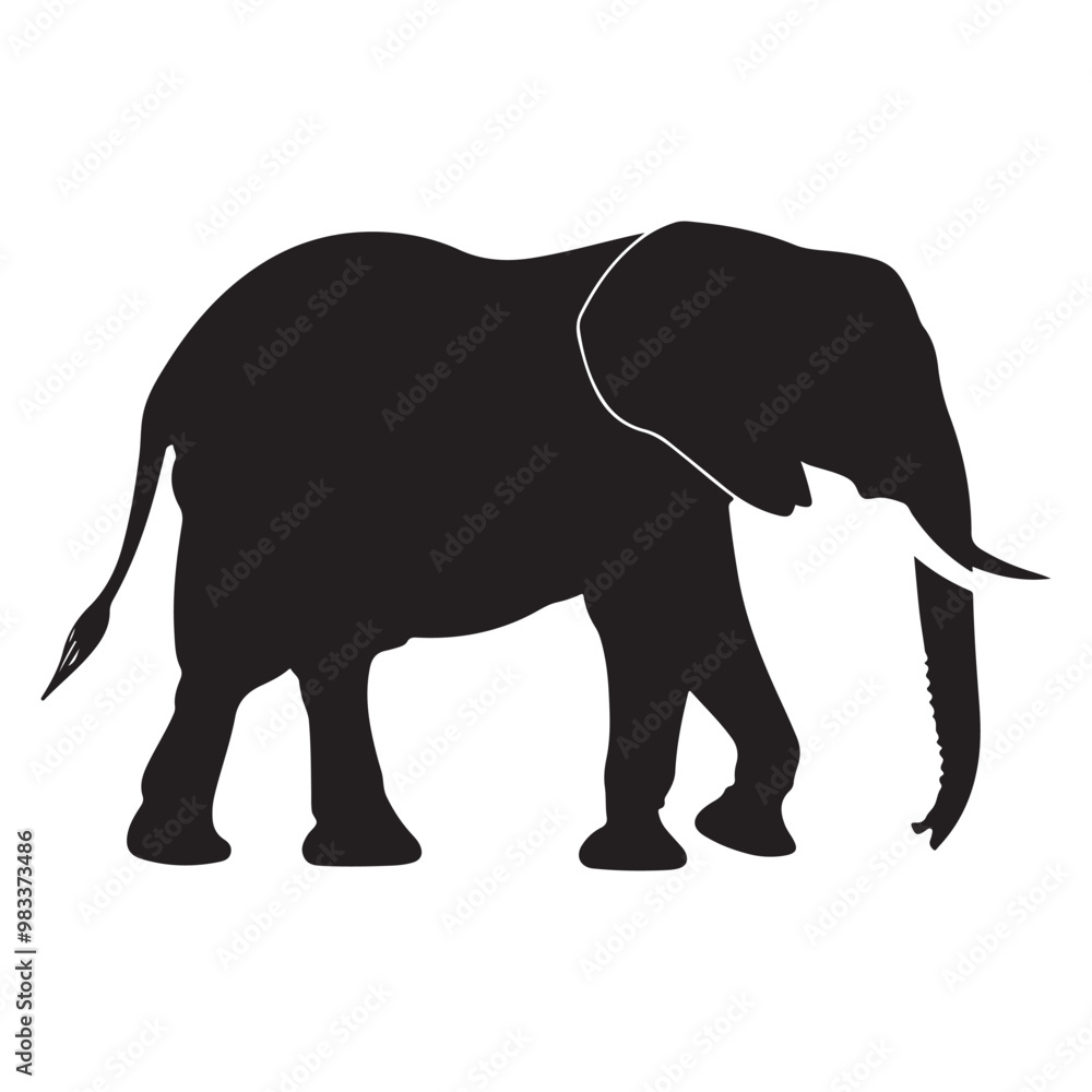 Fototapeta premium Elephant black and white silhouette vector, vector silhouette of an elephant on a white background