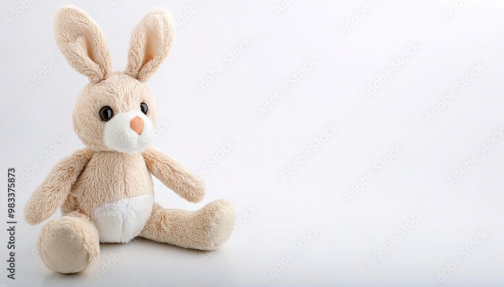Obraz premium Stuffed animal of a bunny rabbit. cute, adorable, plush, soft, companion friend and night time sleep toy for young boy and girl children. Isolated on white background with copy space
