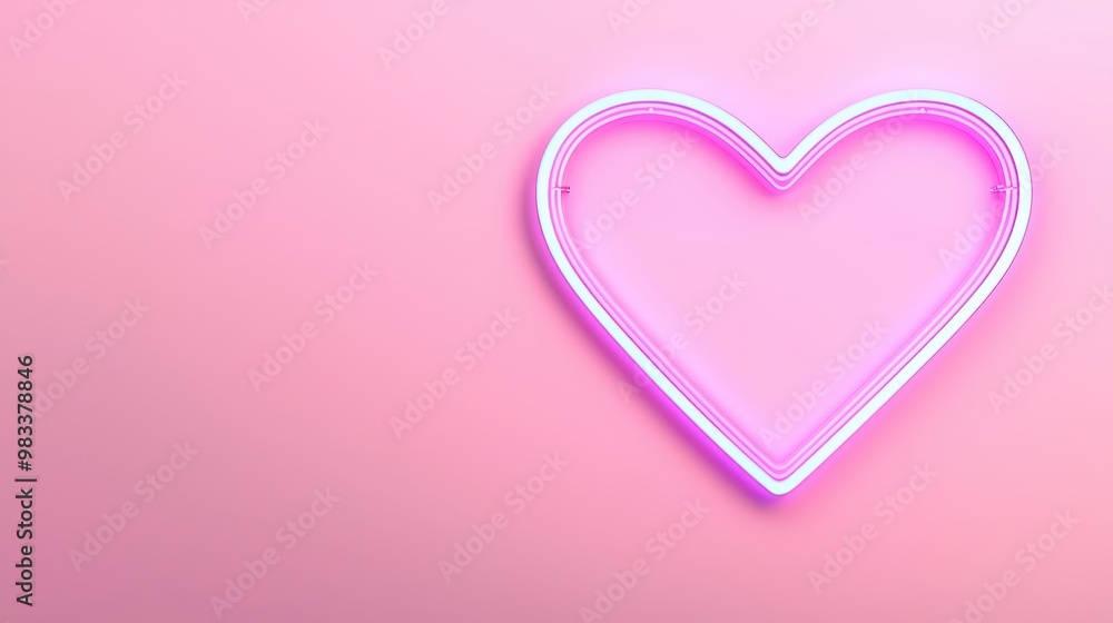 Neon Heart Pink Background Minimalist Love Concept Neon Heart Pink Background Minimalist Love Concept