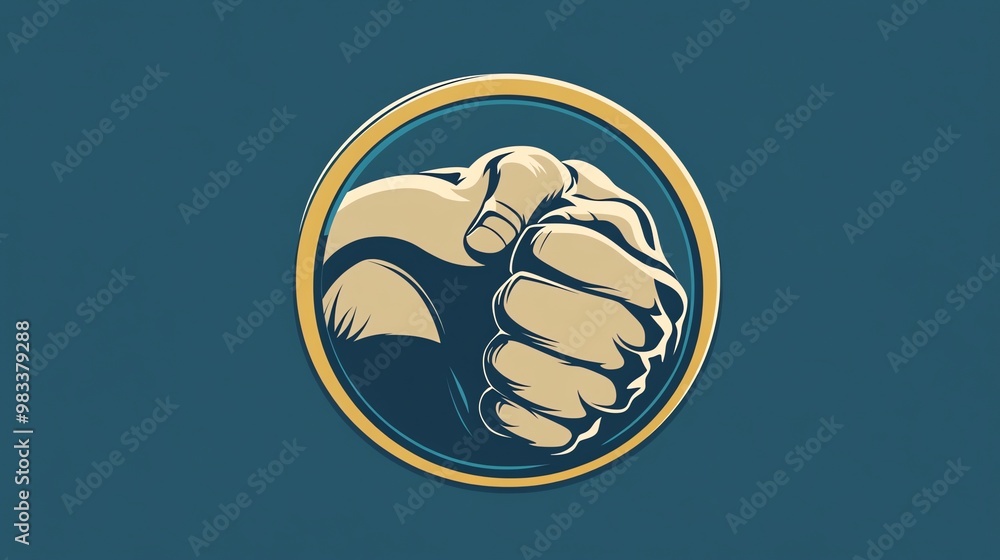 A clenched fist in a circle with a gold border. A clenched fist in a circle with a gold border.