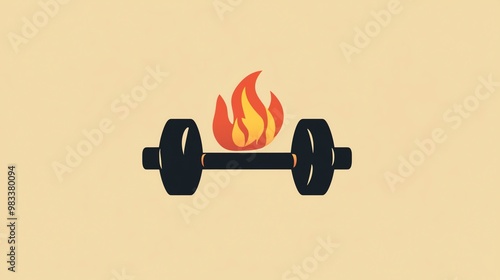 A black barbell with a fiery icon on top, perfect for gym or fitness concept. photo