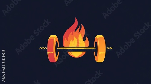 Barbell with flames behind it. photo