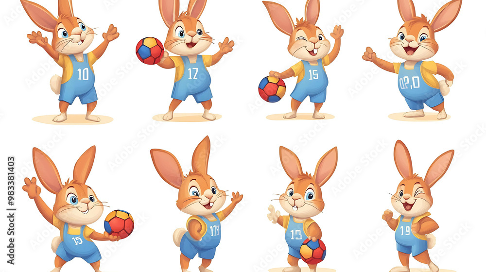 Fototapeta premium Set of cartoon bunny illustrations in different poses.