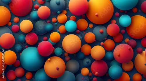 Abstract geometric mural with colorful circles, modern and artistic, textured background