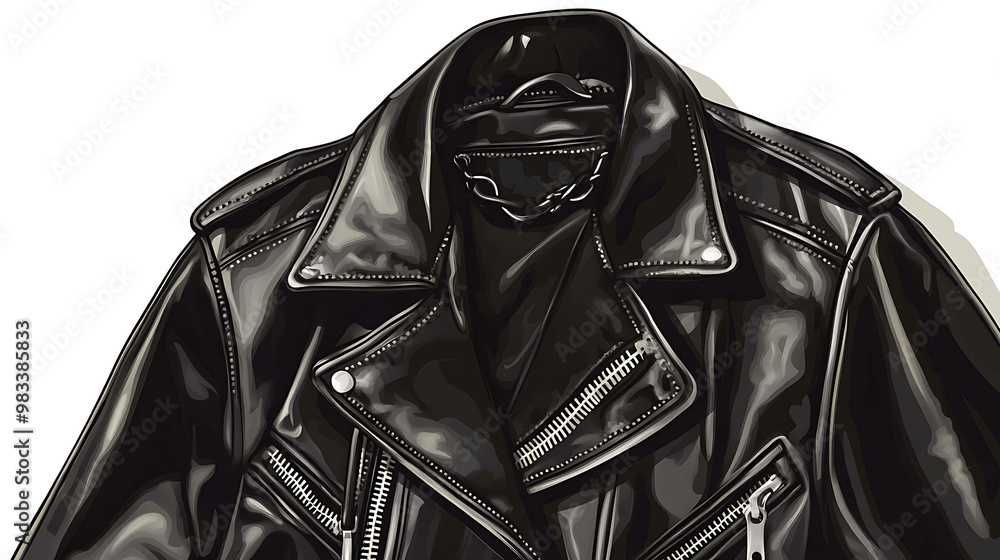 A black leather jacket with a zipper closure. A black leather jacket with a zipper closure.