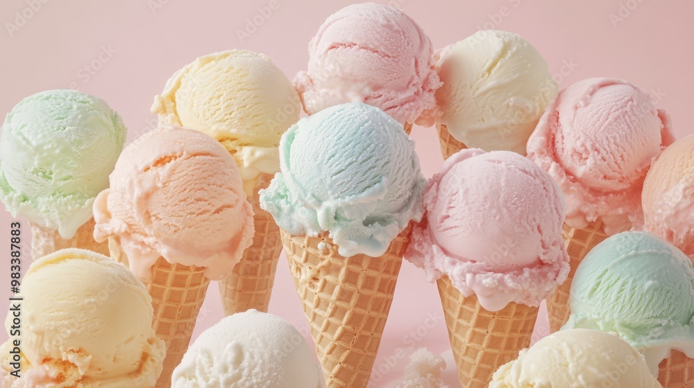 Colorful Ice Cream Cones in Pastel Shades Colorful Ice Cream Cones in Pastel Shades