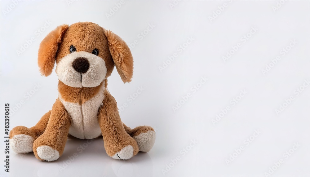 Stuffed animal of a puppy dog. cute, adorable, plush, soft, companion friend and night time sleep toy for young boy and girl children. Isolated on white background with copy space Stuffed animal of a puppy dog. cute, adorable, plush, soft, companion friend and night time sleep toy for young boy and girl children. Isolated on white background with copy space