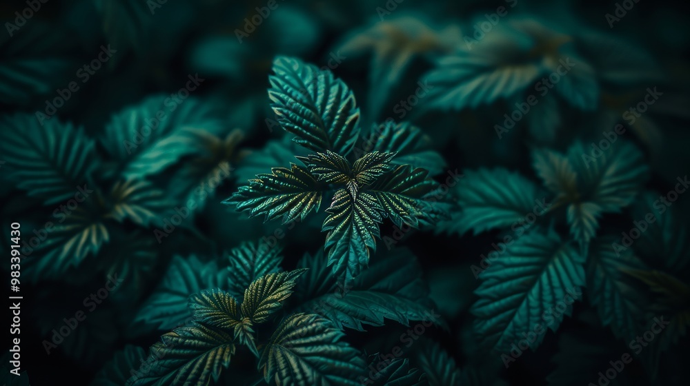 Close-up of Lush, Vibrant Green Leaves, Creating a Moody and Atmospheric Nature Background Close-up of Lush, Vibrant Green Leaves, Creating a Moody and Atmospheric Nature Background