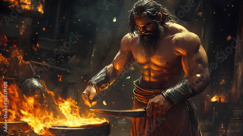 Greek god hephaestus - god of fire and metalworking. Greek Gods. Illustration photo