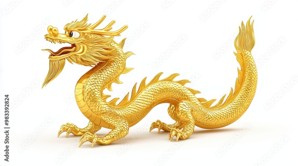 Golden Chinese Dragon D Illustration Isolated on White Background Golden Chinese Dragon D Illustration Isolated on White Background