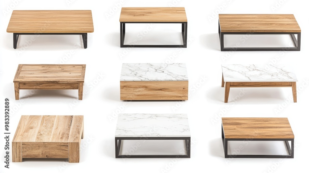 Modern Coffee Table Set Wood Marble Top with Black Metal Frame Modern Coffee Table Set Wood Marble Top with Black Metal Frame
