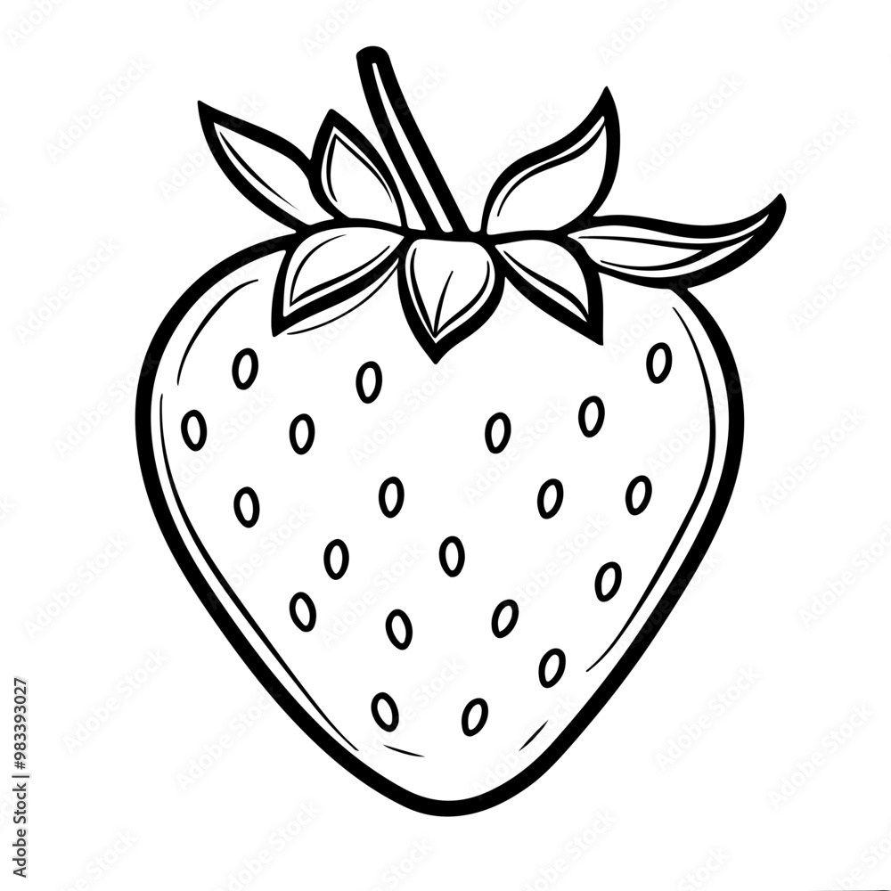 Line drawing of a strawberry perfect for children's coloring books or educational fruit illustrations. Line drawing of a strawberry perfect for children's coloring books or educational fruit illustrations.