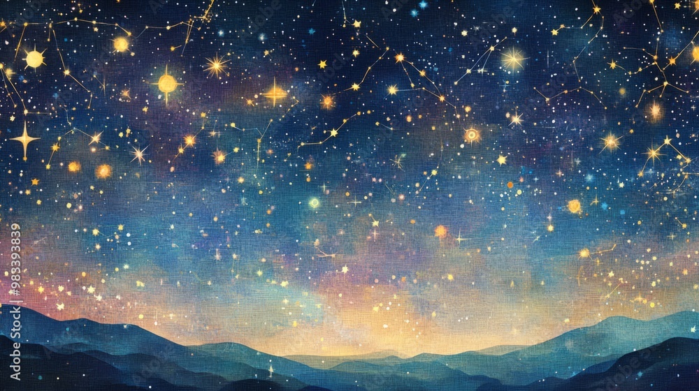Fototapeta premium Starry Night Sky Over Mountain Landscape