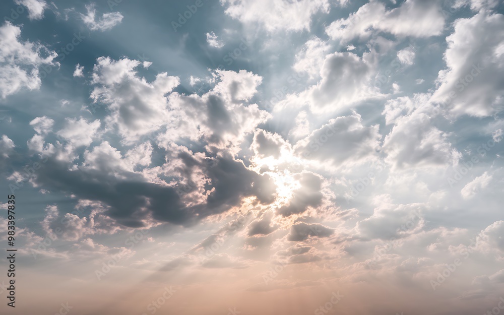 Obraz premium Sun shining through a cloudy sky. Generative-Ai