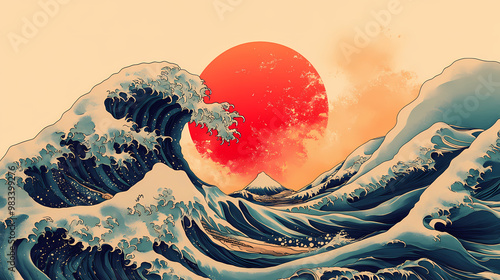 Great japan wave ocean oriental style illustratioin. Tattoo Art. Illustration photo