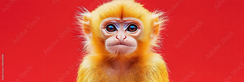 golden monkey, year of the monkey, solid red background, copy space golden monkey, year of the monkey, solid red background, copy space