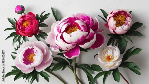 Elegant Peony Blooms in Shades of Pink and White on a Clean Background