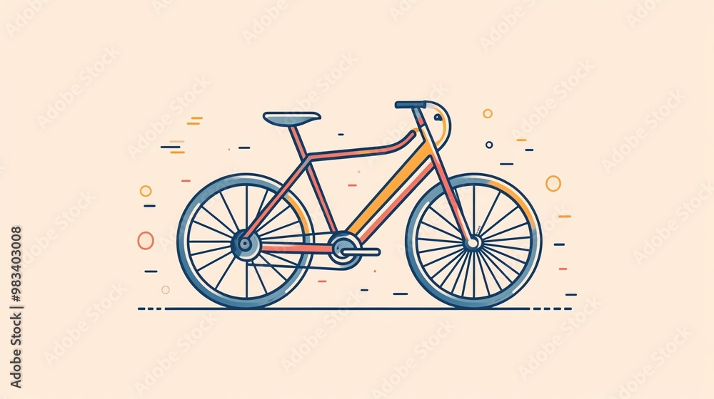 A simple, colorful line drawing of a bicycle on a light background. A simple, colorful line drawing of a bicycle on a light background.