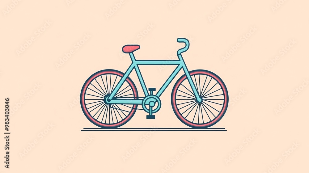 Line art illustration of a teal bicycle with pink tires and a peach background. Line art illustration of a teal bicycle with pink tires and a peach background.
