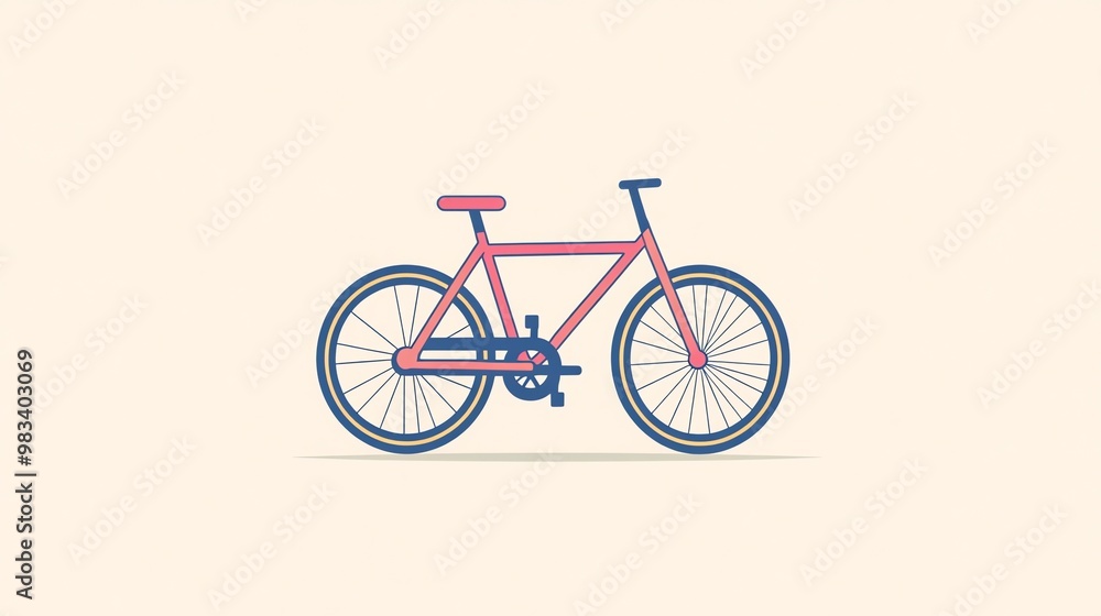 Obraz premium Pink bicycle with blue accents on a cream background.