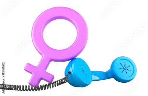 Female gender symbol with pink handset phone. Dating by phone, concept. 3D rendering isolated on transparent background photo