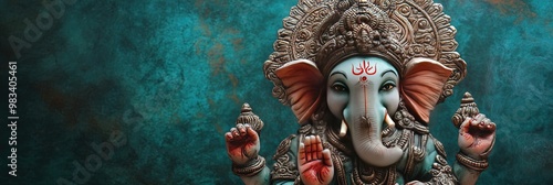 Pancha Ganapati 2024, solid background, copy space photo