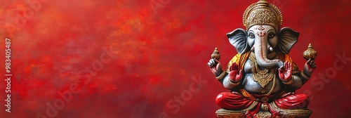 Pancha Ganapati 2024, solid background, copy space photo