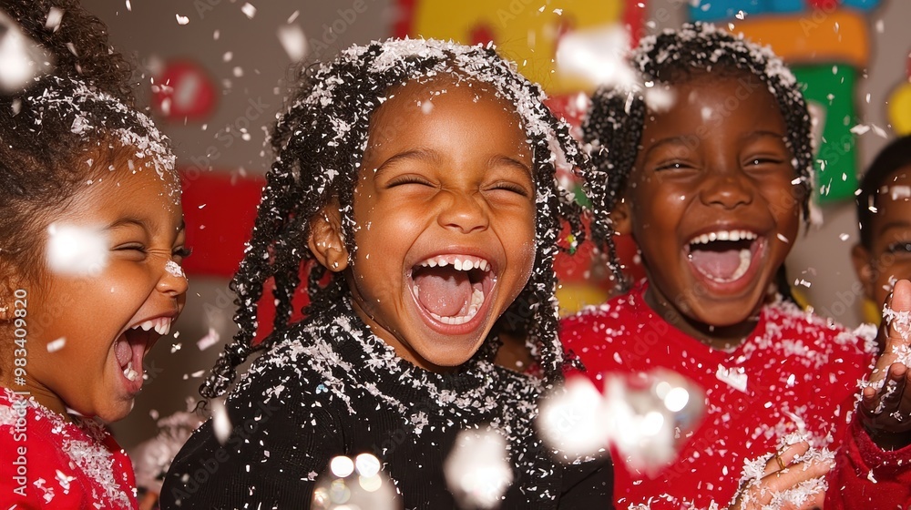 Happy Children Playing with Confetti Joyful Expressions Fun Party Celebration Happy Children Playing with Confetti Joyful Expressions Fun Party Celebration