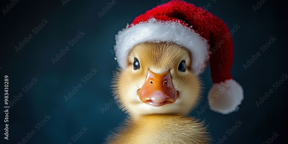 Duck wearing Santa hat in the winter snow for Christmas 2024 Duck wearing Santa hat in the winter snow for Christmas 2024
