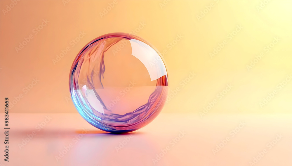 elegant aesthetic design, template with copy space area, glass ball isolated on clean background, blank advertising display