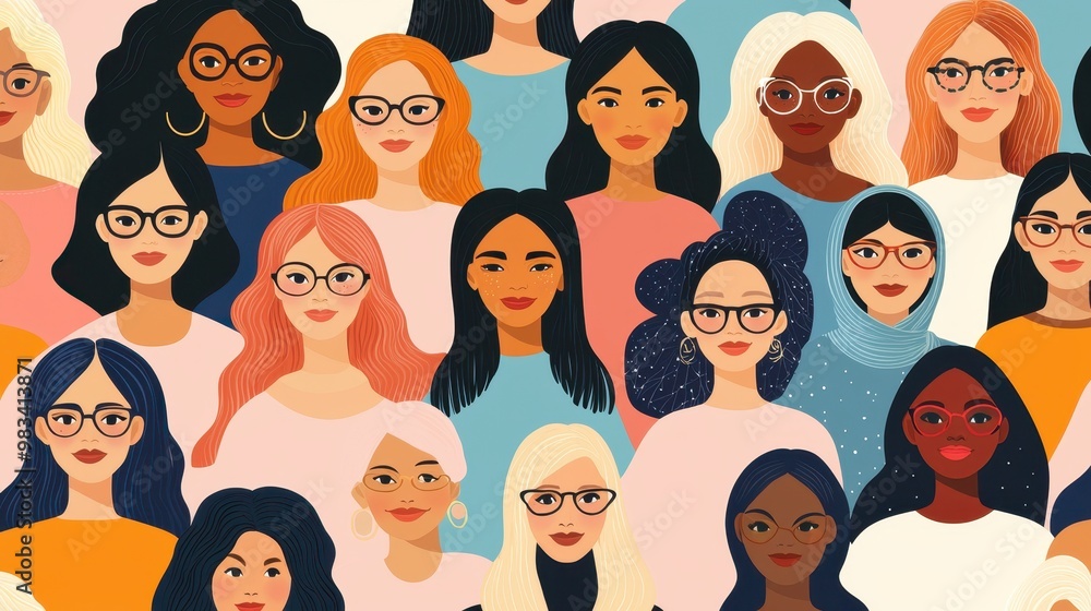 Diverse Women Group Portrait Illustration Diverse Women Group Portrait Illustration