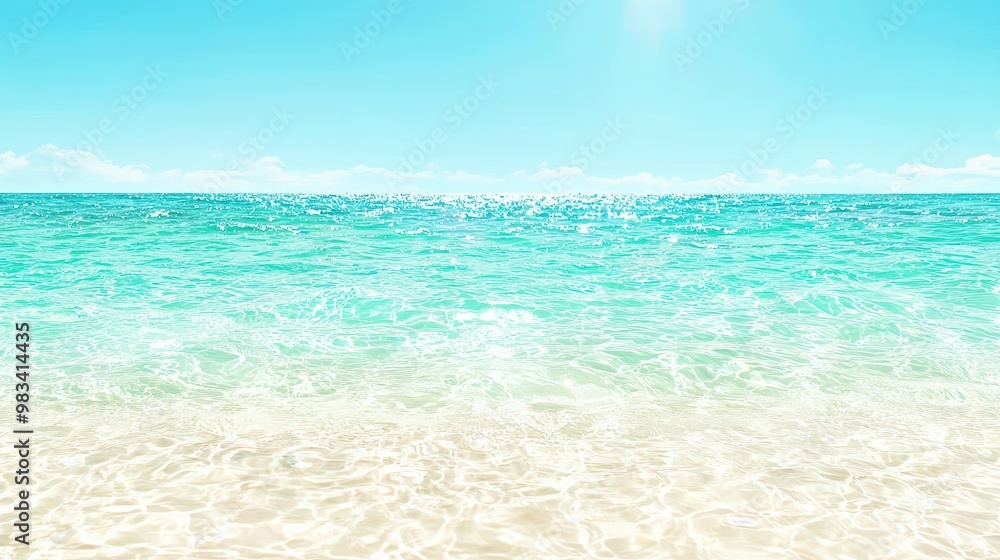 Clear Blue Ocean Water with White Sand Bottom and Summer Sky Clear Blue Ocean Water with White Sand Bottom and Summer Sky