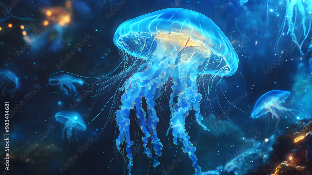 Obraz premium Immortal god jellyfish. Olympian Pantheon. Illustration